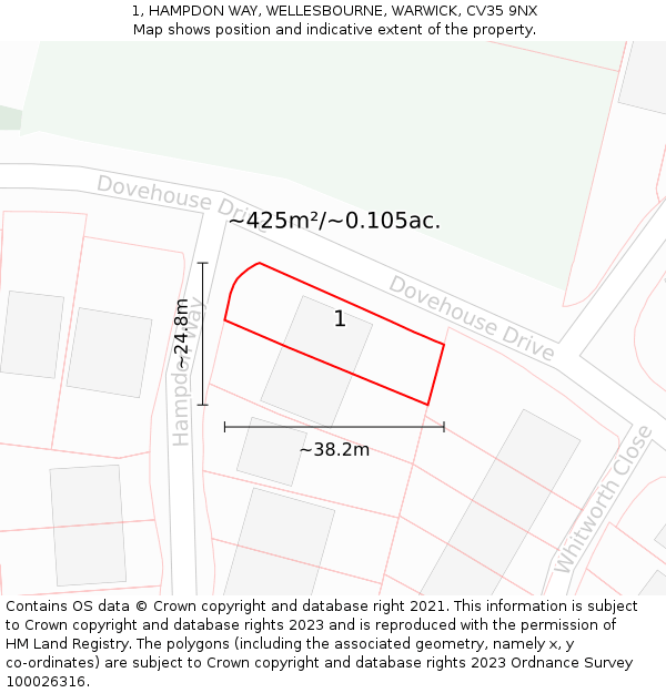 1, HAMPDON WAY, WELLESBOURNE, WARWICK, CV35 9NX: Plot and title map
