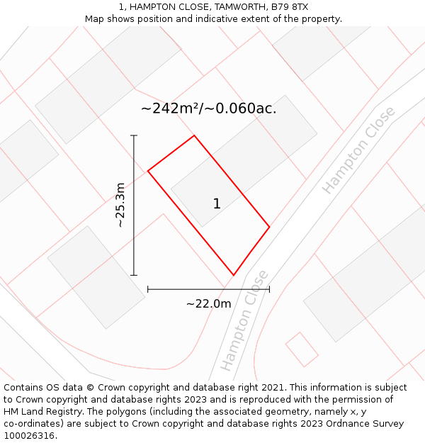 1, HAMPTON CLOSE, TAMWORTH, B79 8TX: Plot and title map