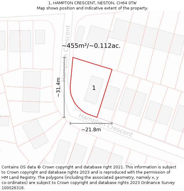 1, HAMPTON CRESCENT, NESTON, CH64 0TW: Plot and title map