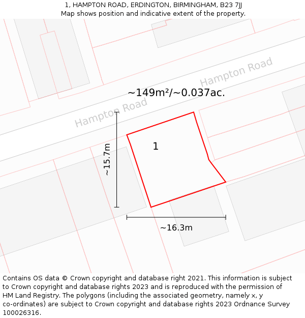 1, HAMPTON ROAD, ERDINGTON, BIRMINGHAM, B23 7JJ: Plot and title map