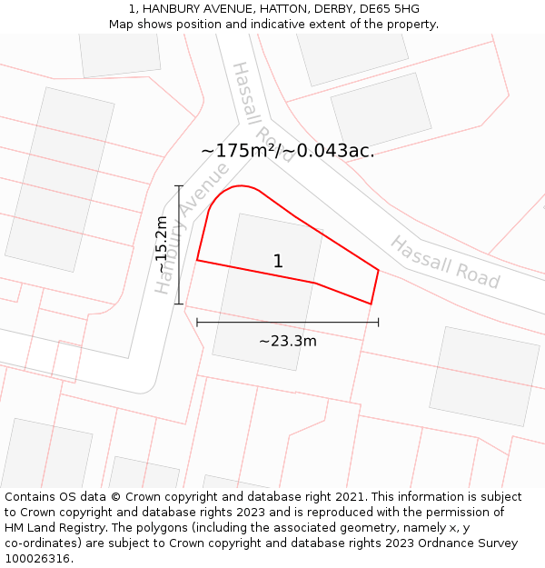 1, HANBURY AVENUE, HATTON, DERBY, DE65 5HG: Plot and title map