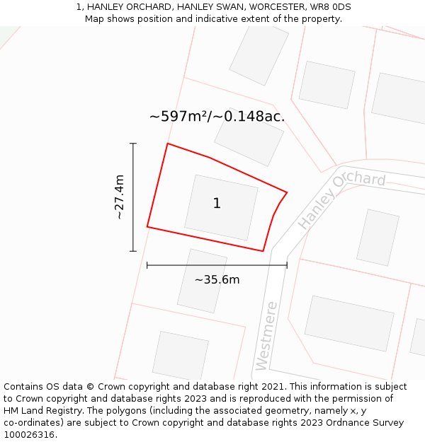 1, HANLEY ORCHARD, HANLEY SWAN, WORCESTER, WR8 0DS: Plot and title map