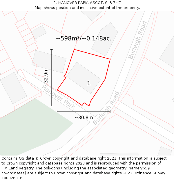 1, HANOVER PARK, ASCOT, SL5 7HZ: Plot and title map