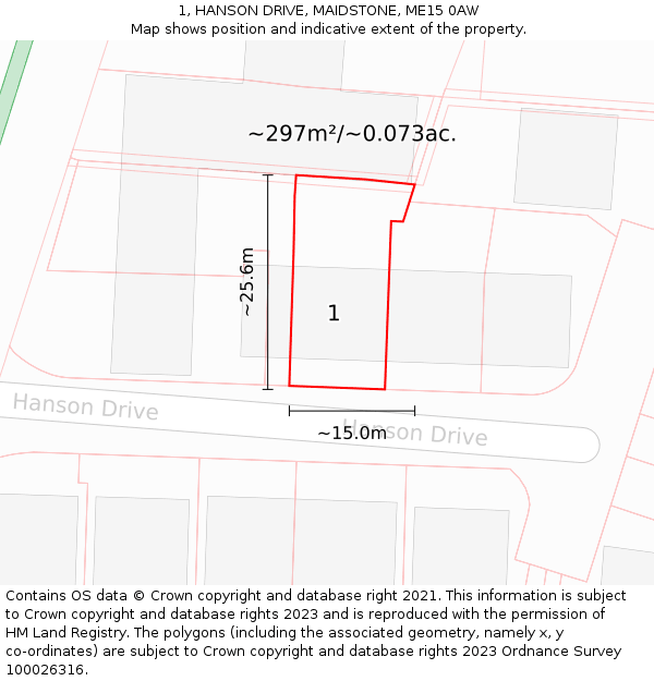 1, HANSON DRIVE, MAIDSTONE, ME15 0AW: Plot and title map