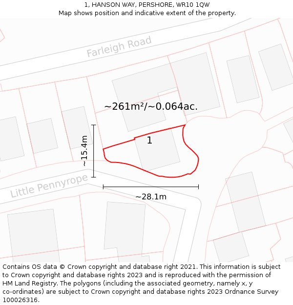 1, HANSON WAY, PERSHORE, WR10 1QW: Plot and title map
