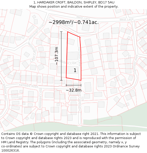 1, HARDAKER CROFT, BAILDON, SHIPLEY, BD17 5AU: Plot and title map