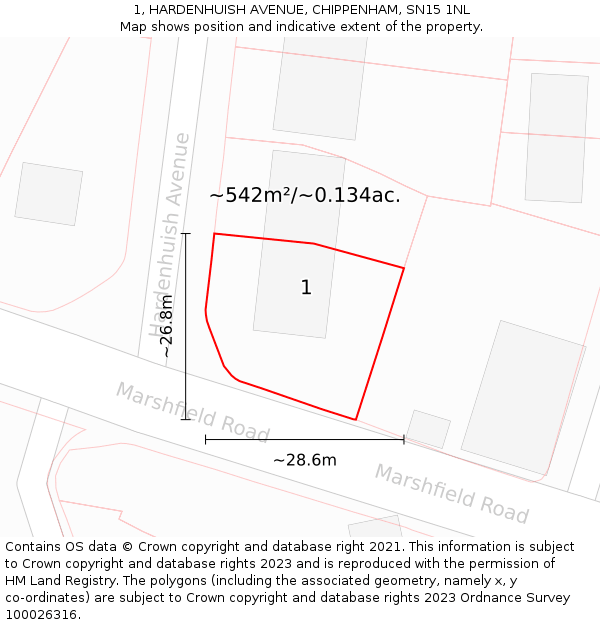 1, HARDENHUISH AVENUE, CHIPPENHAM, SN15 1NL: Plot and title map