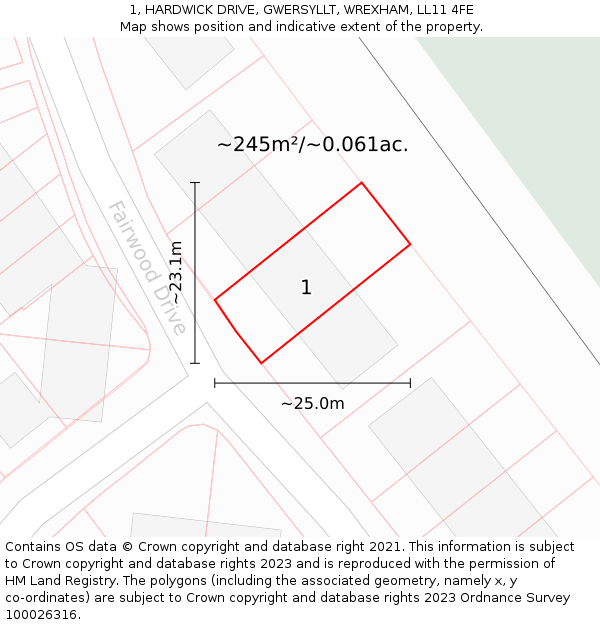 1, HARDWICK DRIVE, GWERSYLLT, WREXHAM, LL11 4FE: Plot and title map
