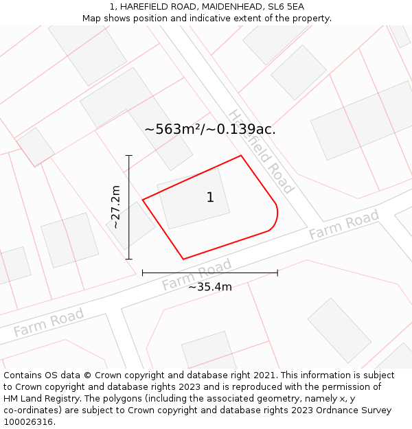 1, HAREFIELD ROAD, MAIDENHEAD, SL6 5EA: Plot and title map