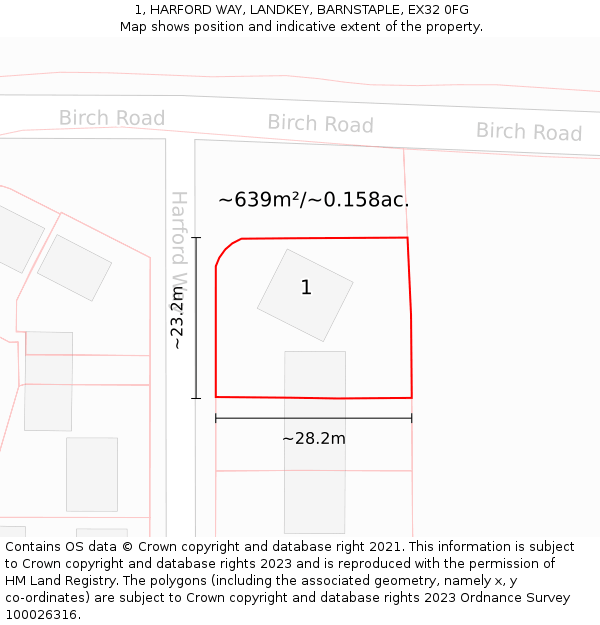 1, HARFORD WAY, LANDKEY, BARNSTAPLE, EX32 0FG: Plot and title map