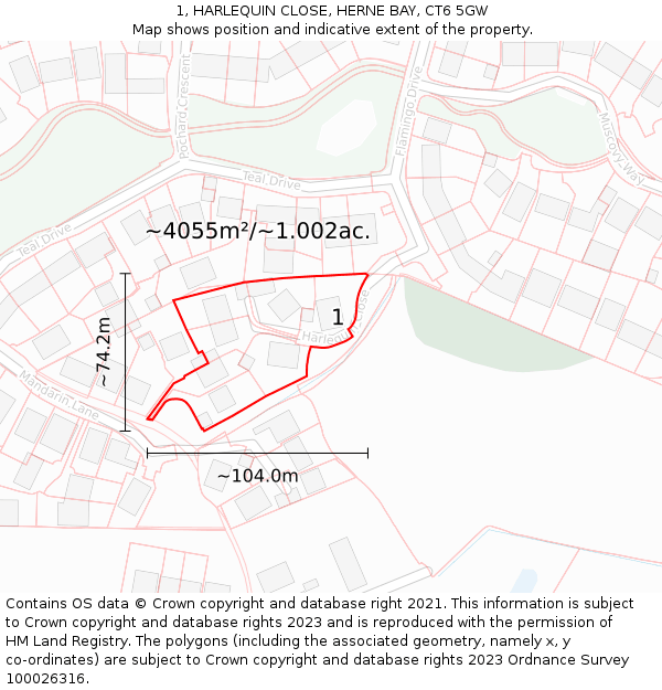 1, HARLEQUIN CLOSE, HERNE BAY, CT6 5GW: Plot and title map