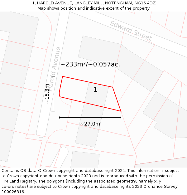 1, HAROLD AVENUE, LANGLEY MILL, NOTTINGHAM, NG16 4DZ: Plot and title map