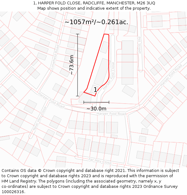 1, HARPER FOLD CLOSE, RADCLIFFE, MANCHESTER, M26 3UQ: Plot and title map