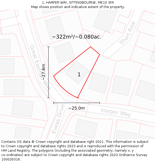 1, HARPER WAY, SITTINGBOURNE, ME10 3FA: Plot and title map