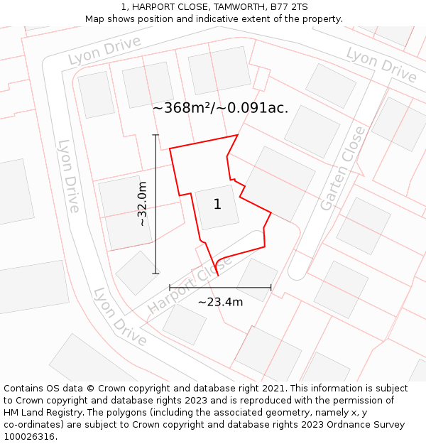 1, HARPORT CLOSE, TAMWORTH, B77 2TS: Plot and title map