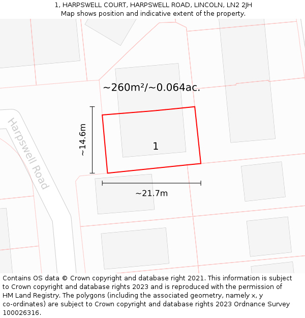 1, HARPSWELL COURT, HARPSWELL ROAD, LINCOLN, LN2 2JH: Plot and title map