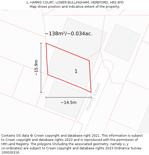 1, HARRIS COURT, LOWER BULLINGHAM, HEREFORD, HR2 6FD: Plot and title map