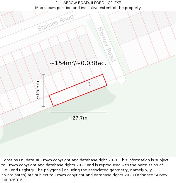 1, HARROW ROAD, ILFORD, IG1 2XB: Plot and title map