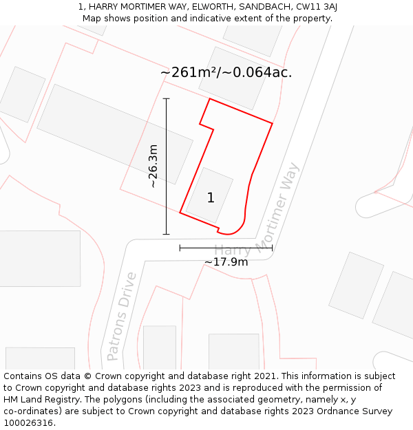 1, HARRY MORTIMER WAY, ELWORTH, SANDBACH, CW11 3AJ: Plot and title map