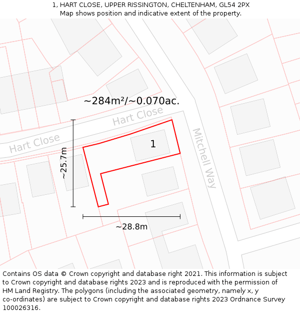 1, HART CLOSE, UPPER RISSINGTON, CHELTENHAM, GL54 2PX: Plot and title map
