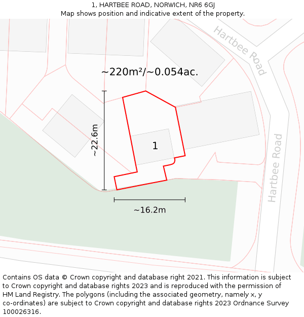 1, HARTBEE ROAD, NORWICH, NR6 6GJ: Plot and title map