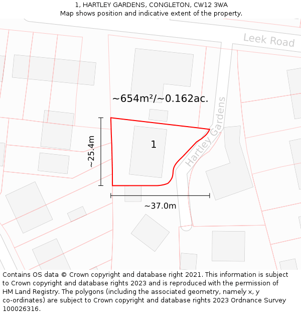 1, HARTLEY GARDENS, CONGLETON, CW12 3WA: Plot and title map