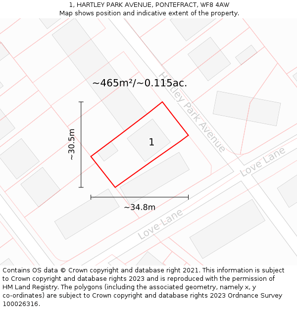 1, HARTLEY PARK AVENUE, PONTEFRACT, WF8 4AW: Plot and title map