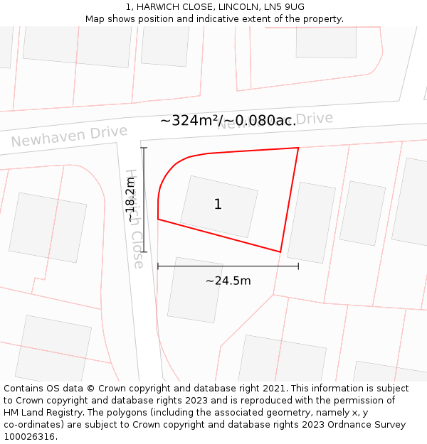 1, HARWICH CLOSE, LINCOLN, LN5 9UG: Plot and title map