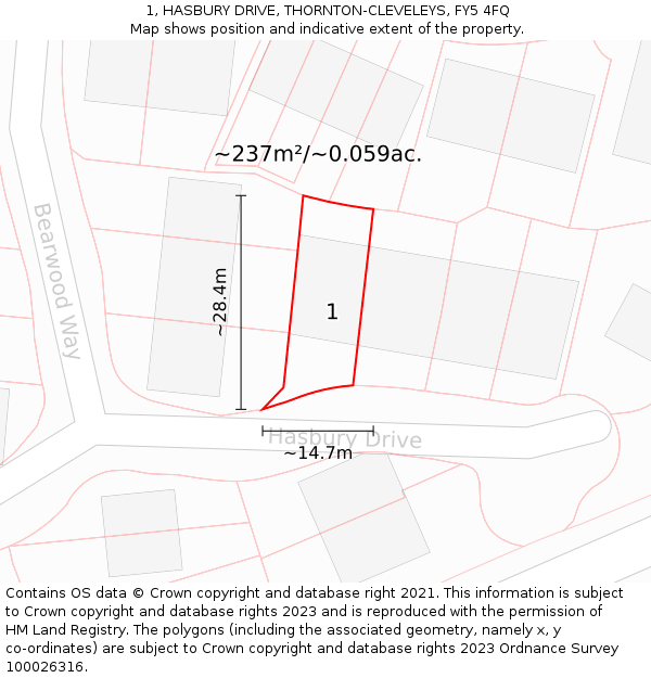 1, HASBURY DRIVE, THORNTON-CLEVELEYS, FY5 4FQ: Plot and title map