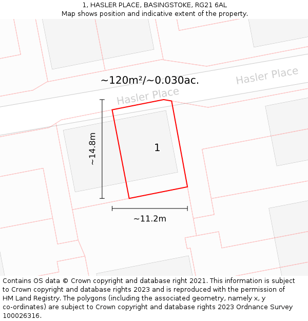 1, HASLER PLACE, BASINGSTOKE, RG21 6AL: Plot and title map