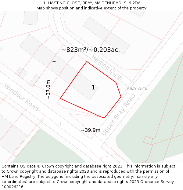 1, HASTING CLOSE, BRAY, MAIDENHEAD, SL6 2DA: Plot and title map