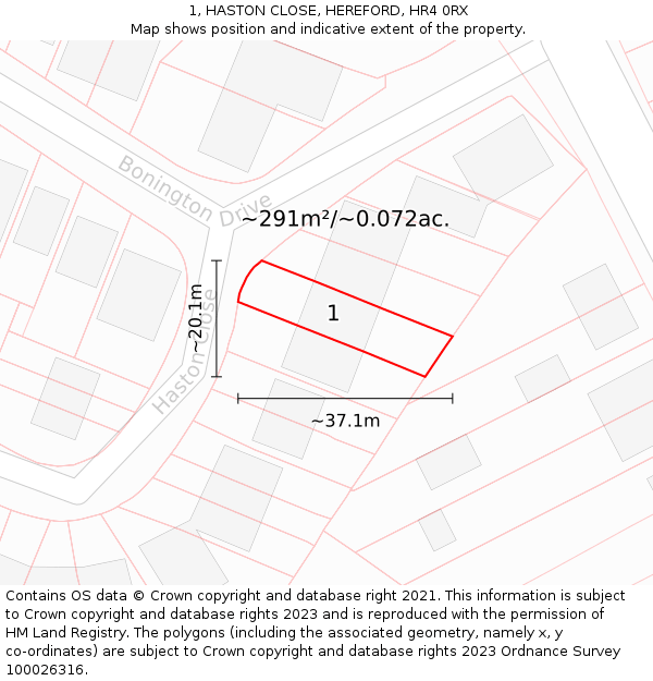 1, HASTON CLOSE, HEREFORD, HR4 0RX: Plot and title map