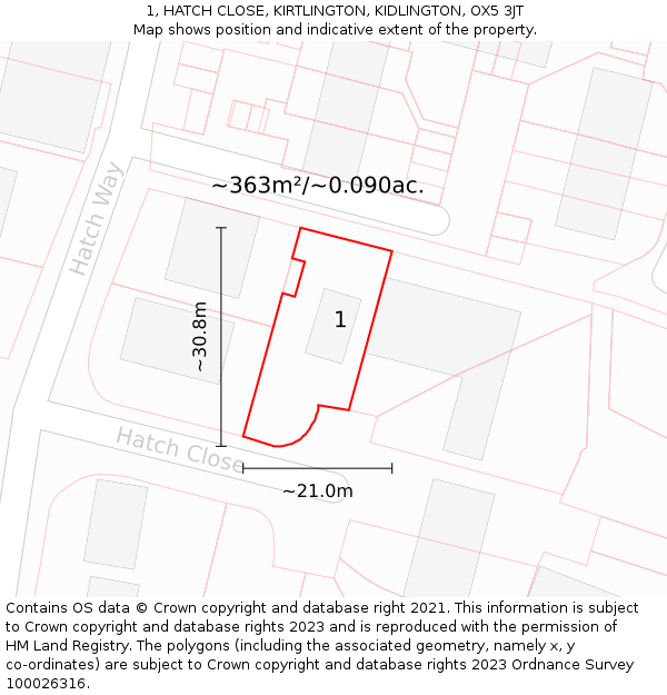 1, HATCH CLOSE, KIRTLINGTON, KIDLINGTON, OX5 3JT: Plot and title map