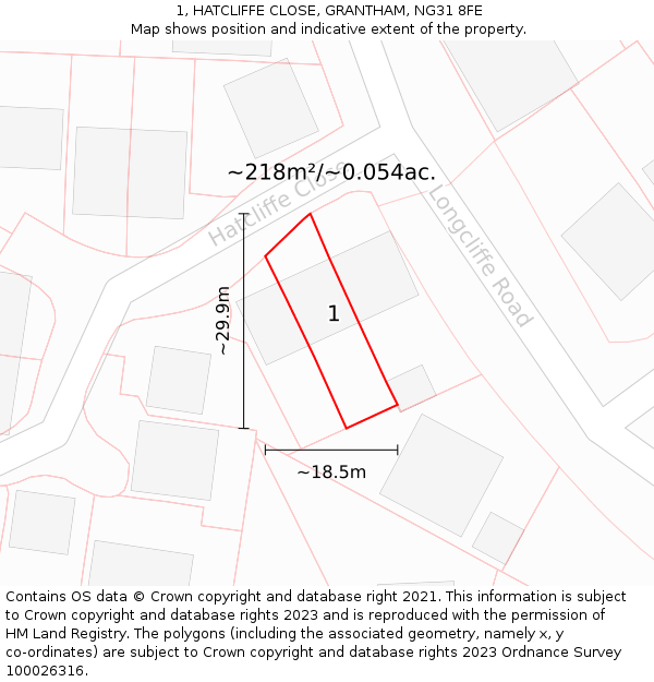 1, HATCLIFFE CLOSE, GRANTHAM, NG31 8FE: Plot and title map