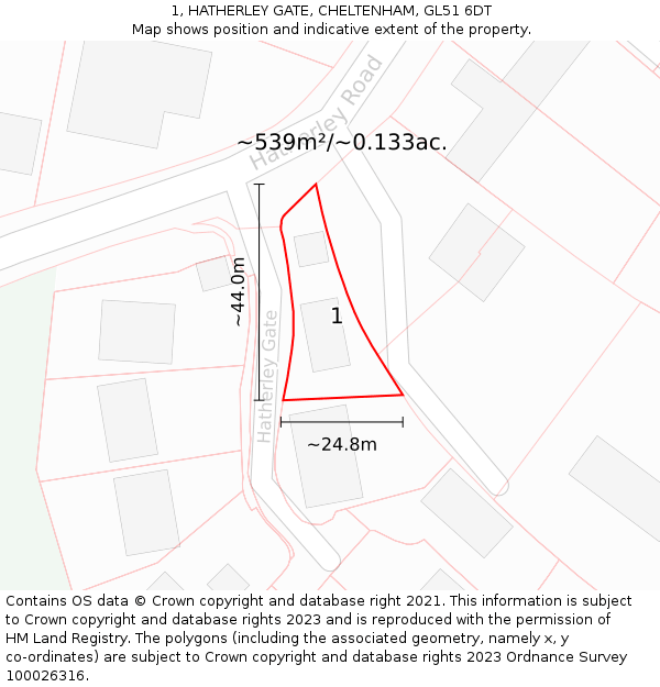 1, HATHERLEY GATE, CHELTENHAM, GL51 6DT: Plot and title map