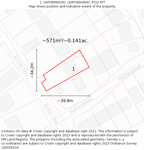1, HATHERWOOD, LEATHERHEAD, KT22 8TT: Plot and title map