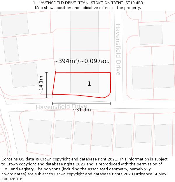 1, HAVENSFIELD DRIVE, TEAN, STOKE-ON-TRENT, ST10 4RR: Plot and title map