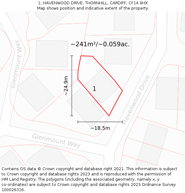 1, HAVENWOOD DRIVE, THORNHILL, CARDIFF, CF14 9HX: Plot and title map
