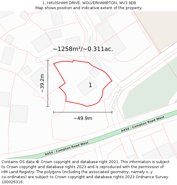 1, HAVISHAM DRIVE, WOLVERHAMPTON, WV3 9EB: Plot and title map