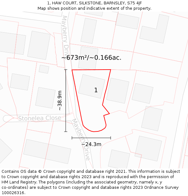 1, HAW COURT, SILKSTONE, BARNSLEY, S75 4JF: Plot and title map