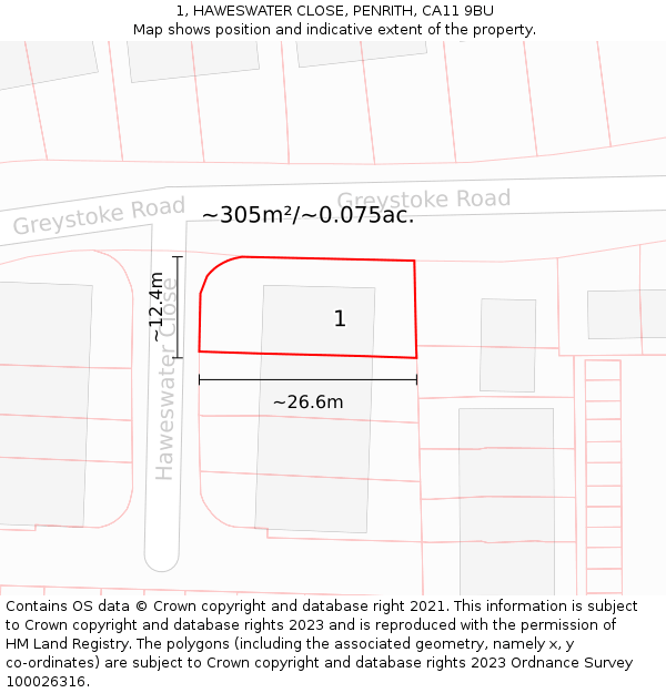 1, HAWESWATER CLOSE, PENRITH, CA11 9BU: Plot and title map