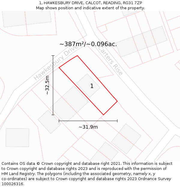 1, HAWKESBURY DRIVE, CALCOT, READING, RG31 7ZP: Plot and title map