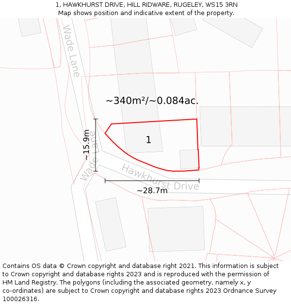 1, HAWKHURST DRIVE, HILL RIDWARE, RUGELEY, WS15 3RN: Plot and title map