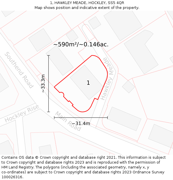 1, HAWKLEY MEADE, HOCKLEY, SS5 4QR: Plot and title map