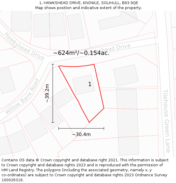 1, HAWKSHEAD DRIVE, KNOWLE, SOLIHULL, B93 9QE: Plot and title map