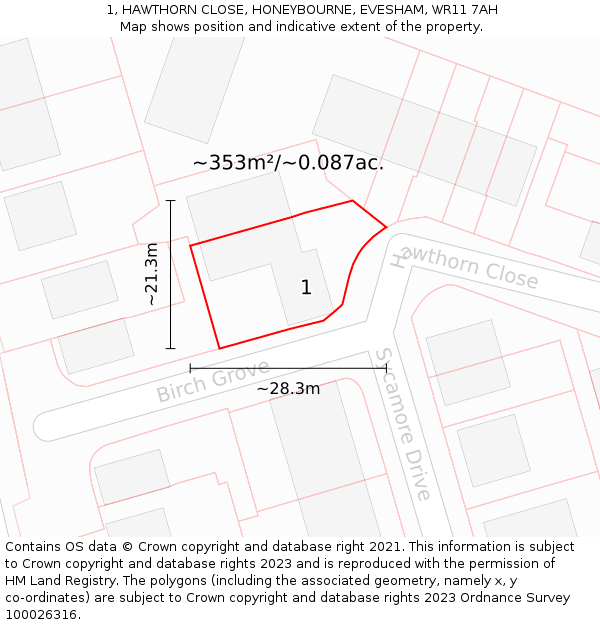 1, HAWTHORN CLOSE, HONEYBOURNE, EVESHAM, WR11 7AH: Plot and title map