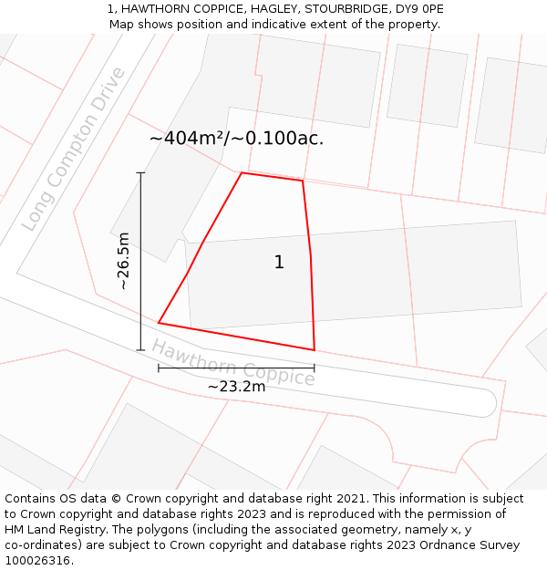 1, HAWTHORN COPPICE, HAGLEY, STOURBRIDGE, DY9 0PE: Plot and title map