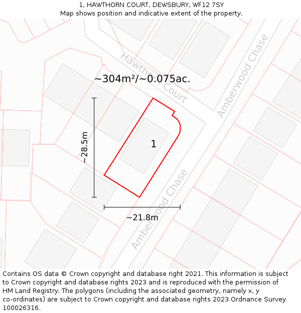 1, HAWTHORN COURT, DEWSBURY, WF12 7SY: Plot and title map
