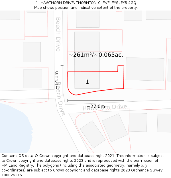 1, HAWTHORN DRIVE, THORNTON-CLEVELEYS, FY5 4GQ: Plot and title map