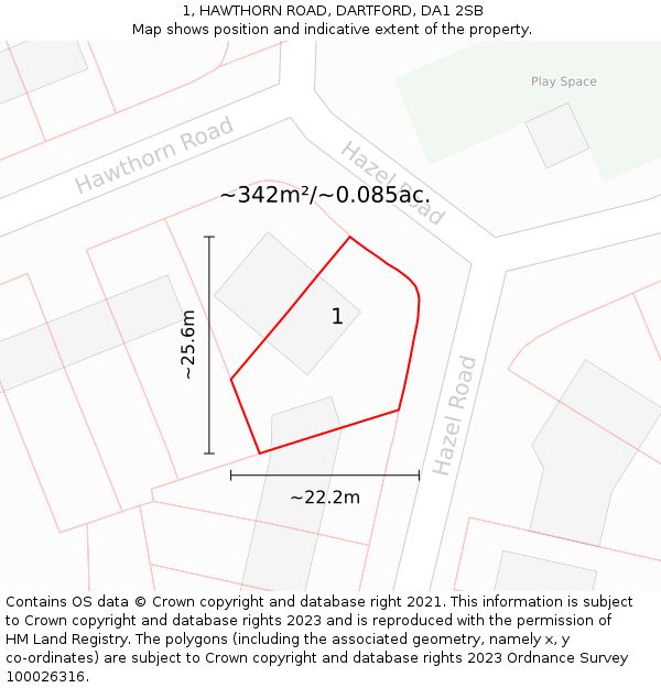 1, HAWTHORN ROAD, DARTFORD, DA1 2SB: Plot and title map